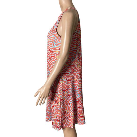 Guy Harvey Dress Womens Medium Orange Light Blue Stretch Abstract Print - Picture 7 of 10
